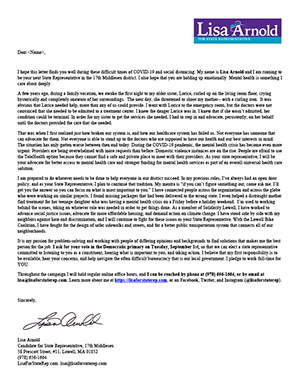 Campaign letter for Lisa Arnold