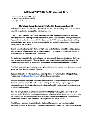 Press Release announcing handwashing stations